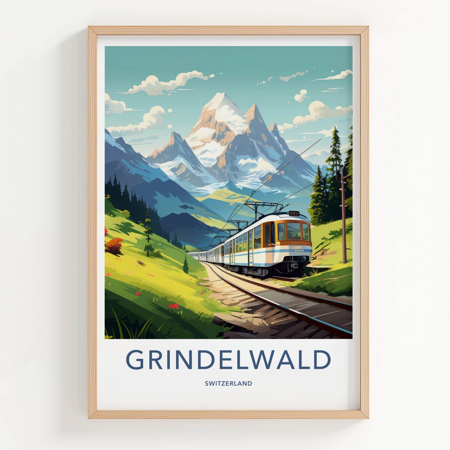 Grindelwald Poster - Switzerland Travel Art - Scenic Mountain Railway Home Decor