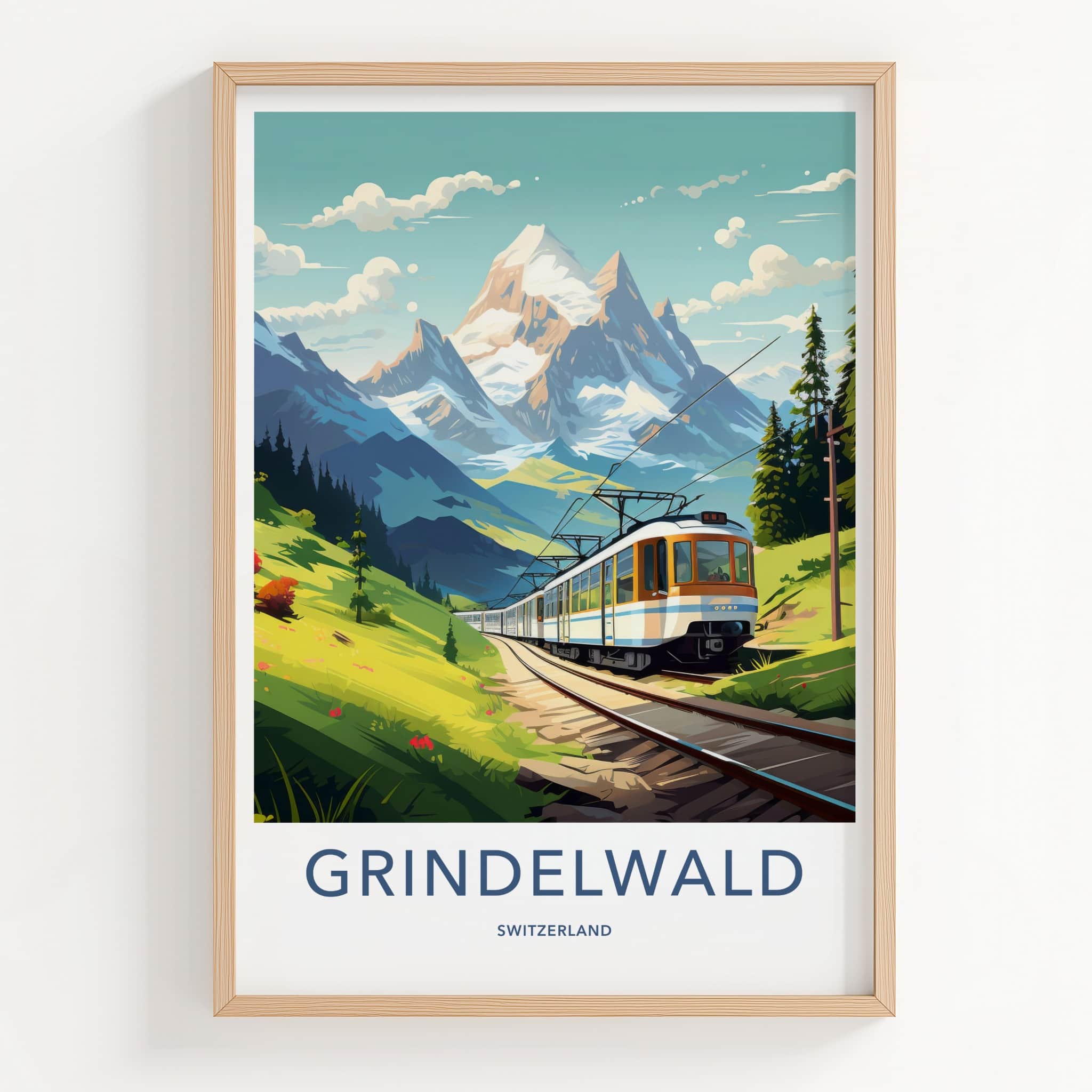 Grindelwald Poster - Switzerland Travel Art - Scenic Mountain Railway Home Decor