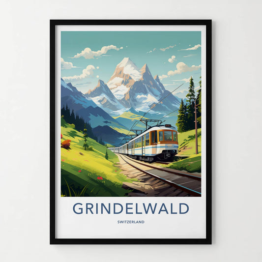 Grindelwald Poster - Switzerland Travel Art - Scenic Mountain Railway Home Decor
