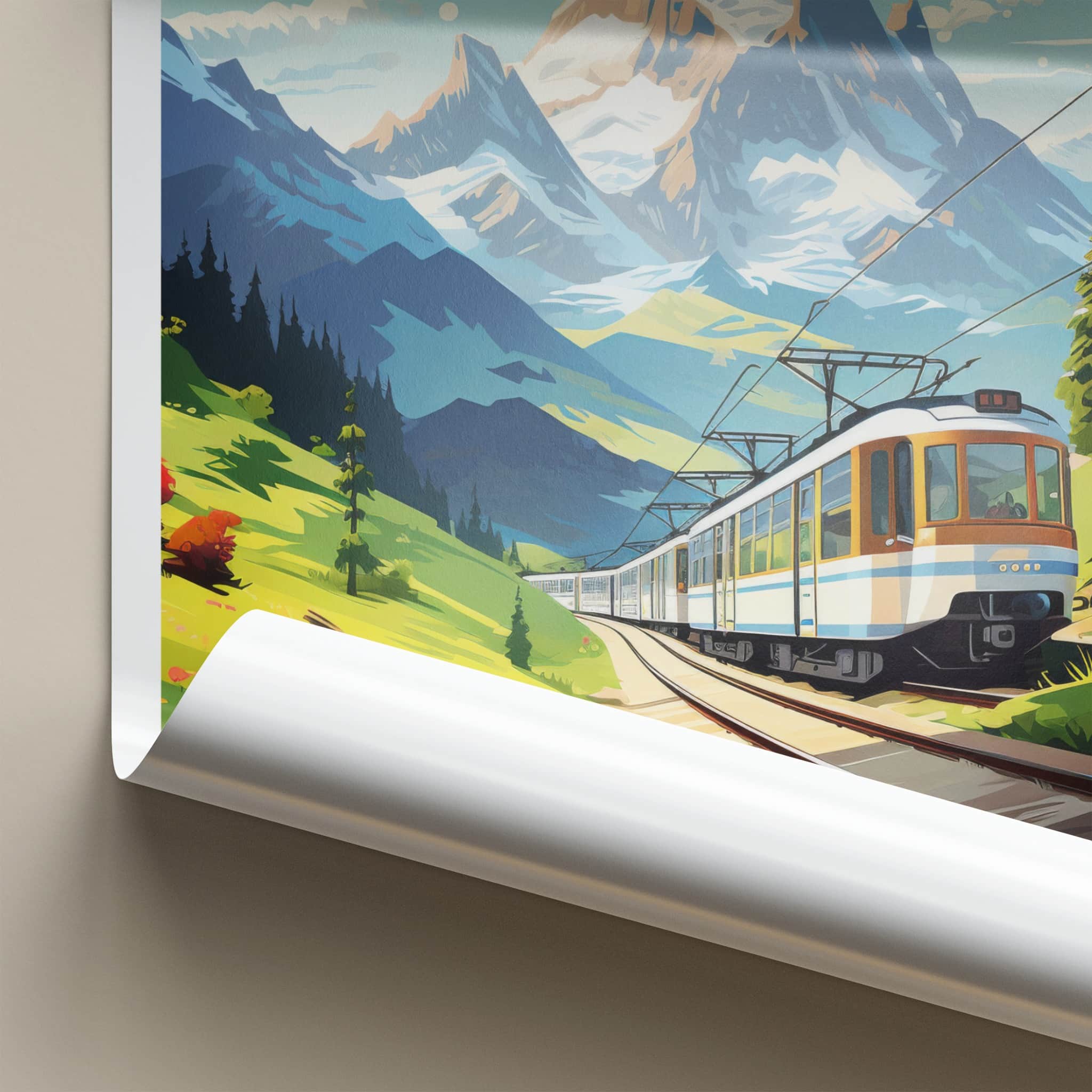 Grindelwald Poster - Switzerland Travel Art - Scenic Mountain Railway Home Decor