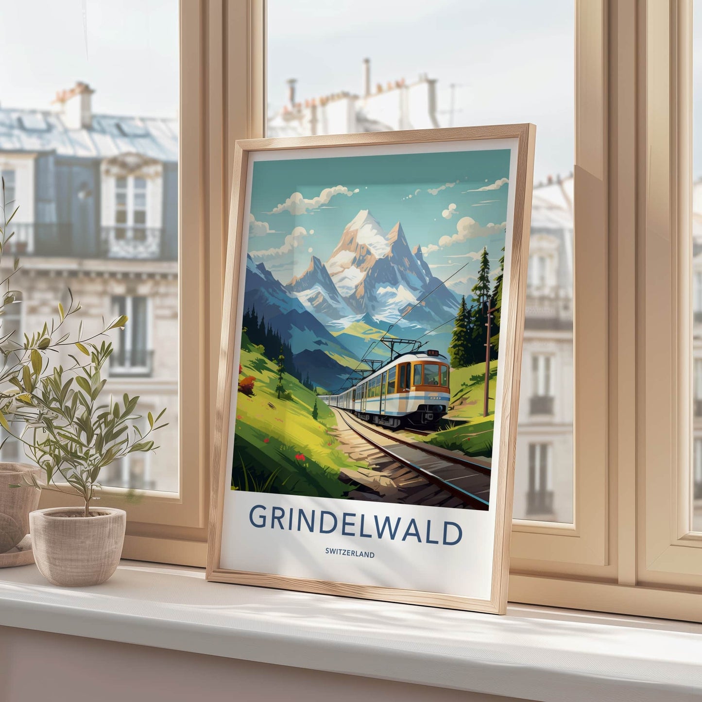 Grindelwald Poster - Switzerland Travel Art - Scenic Mountain Railway Home Decor