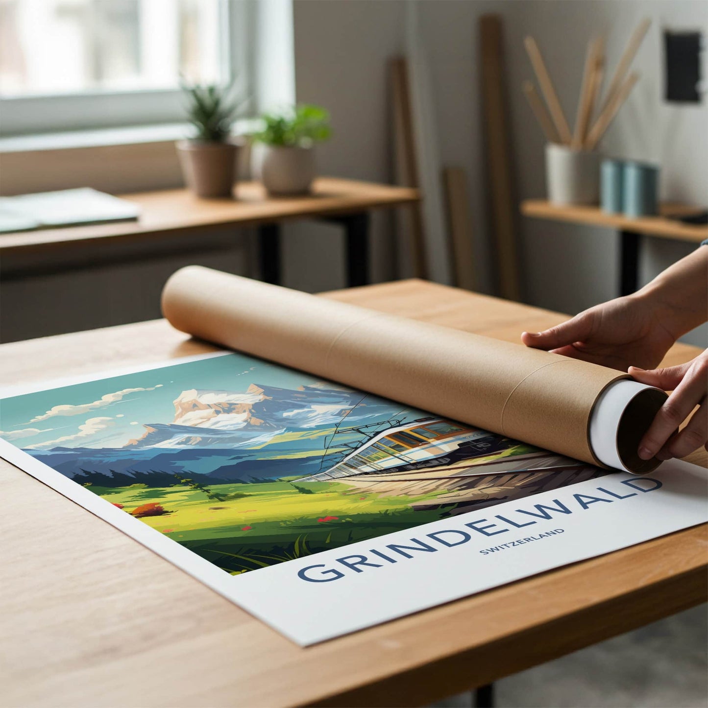 Grindelwald Poster - Switzerland Travel Art - Scenic Mountain Railway Home Decor