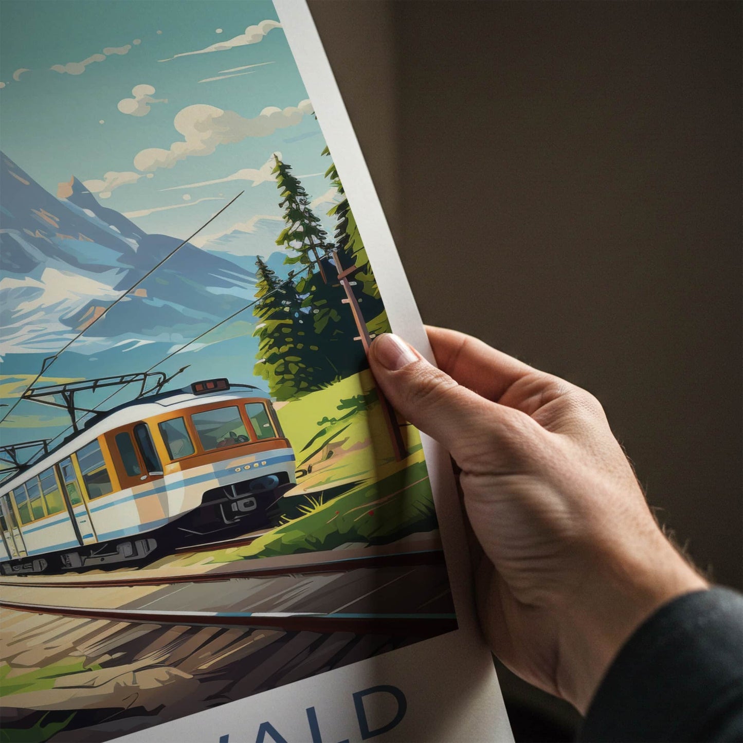 Grindelwald Poster - Switzerland Travel Art - Scenic Mountain Railway Home Decor