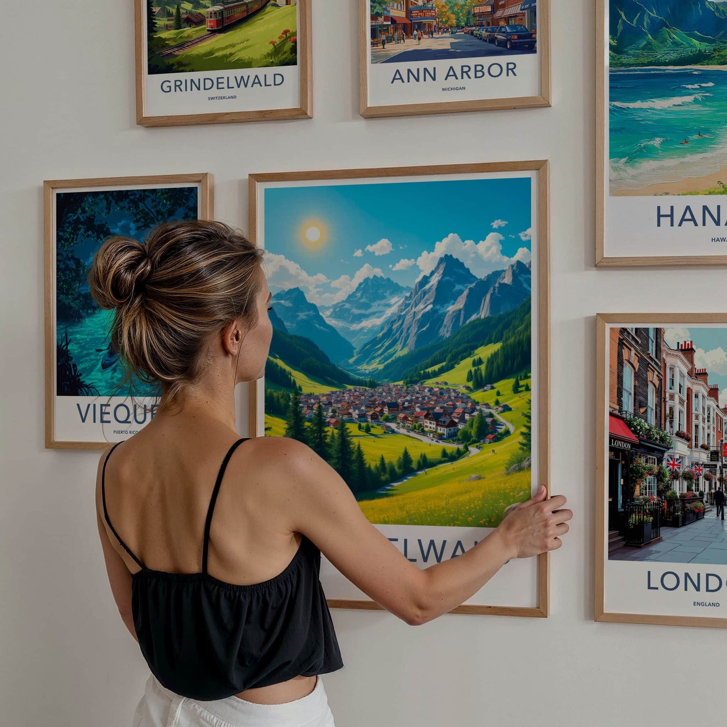 Grindelwald Poster - Switzerland Travel Art - Sunny Mountain Village Home Decor