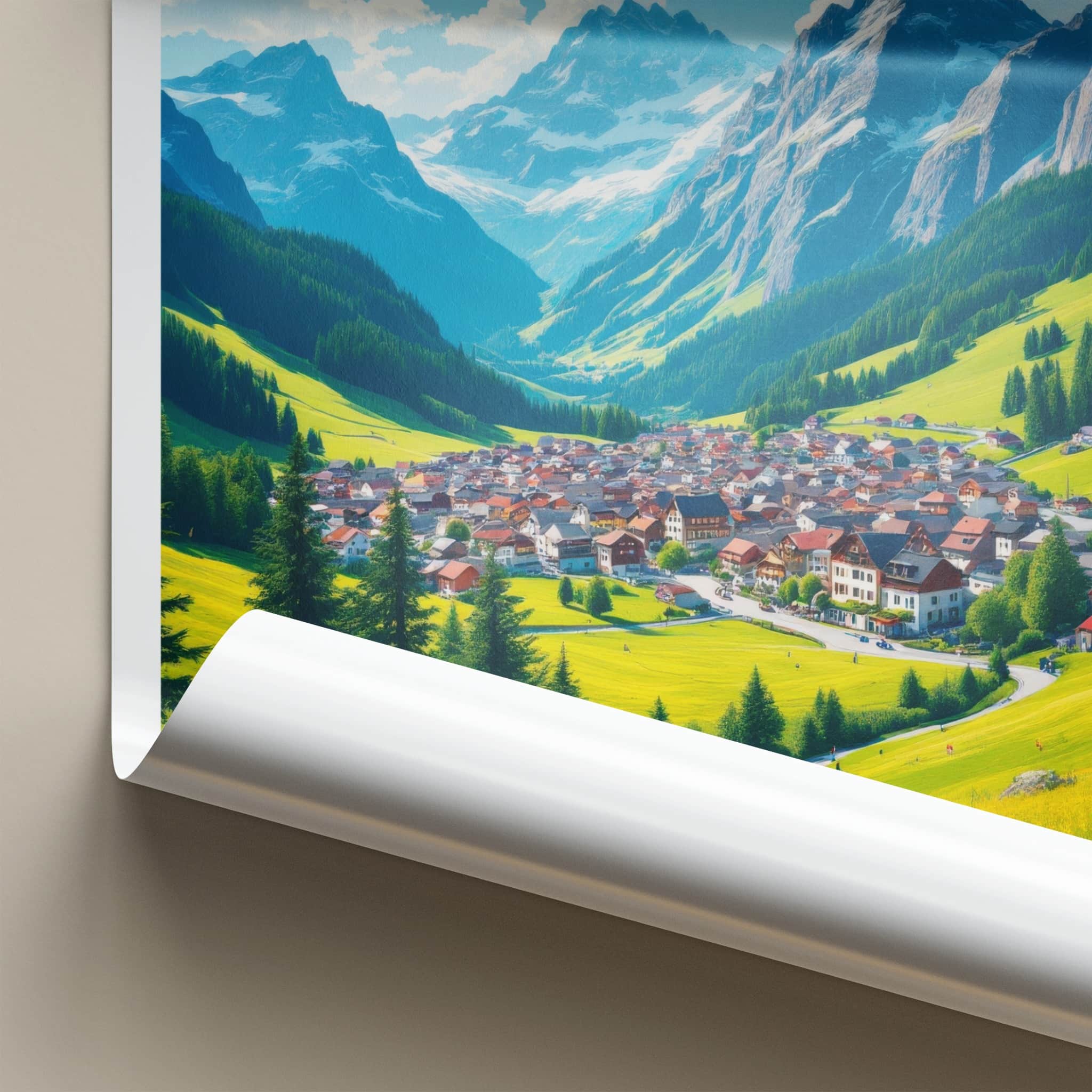 Grindelwald Poster - Switzerland Travel Art - Sunny Mountain Village Home Decor