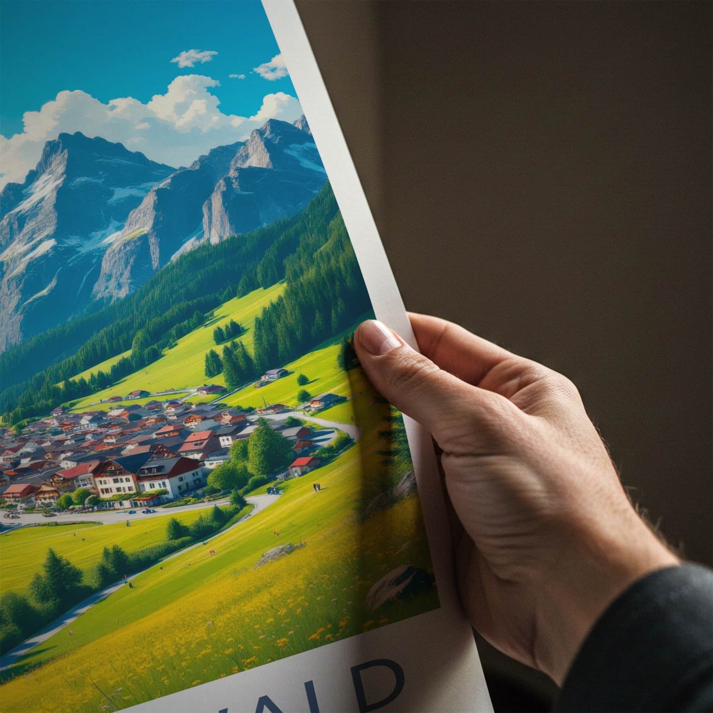 Grindelwald Poster - Switzerland Travel Art - Sunny Mountain Village Home Decor