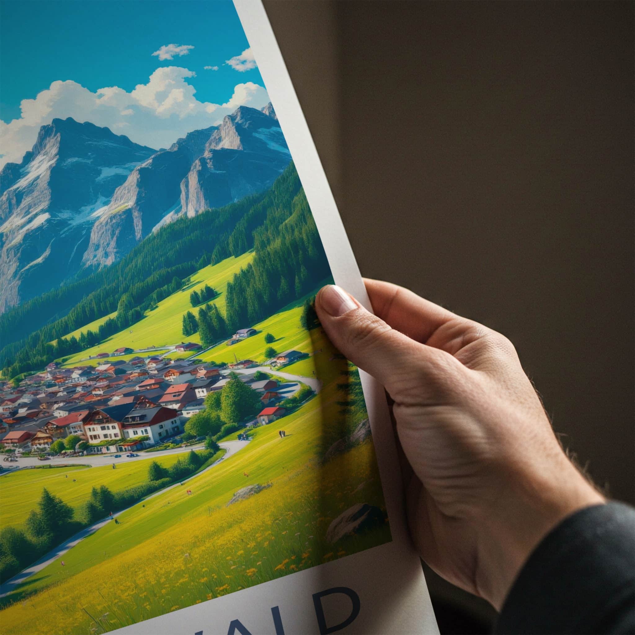 Grindelwald Poster - Switzerland Travel Art - Sunny Mountain Village Home Decor