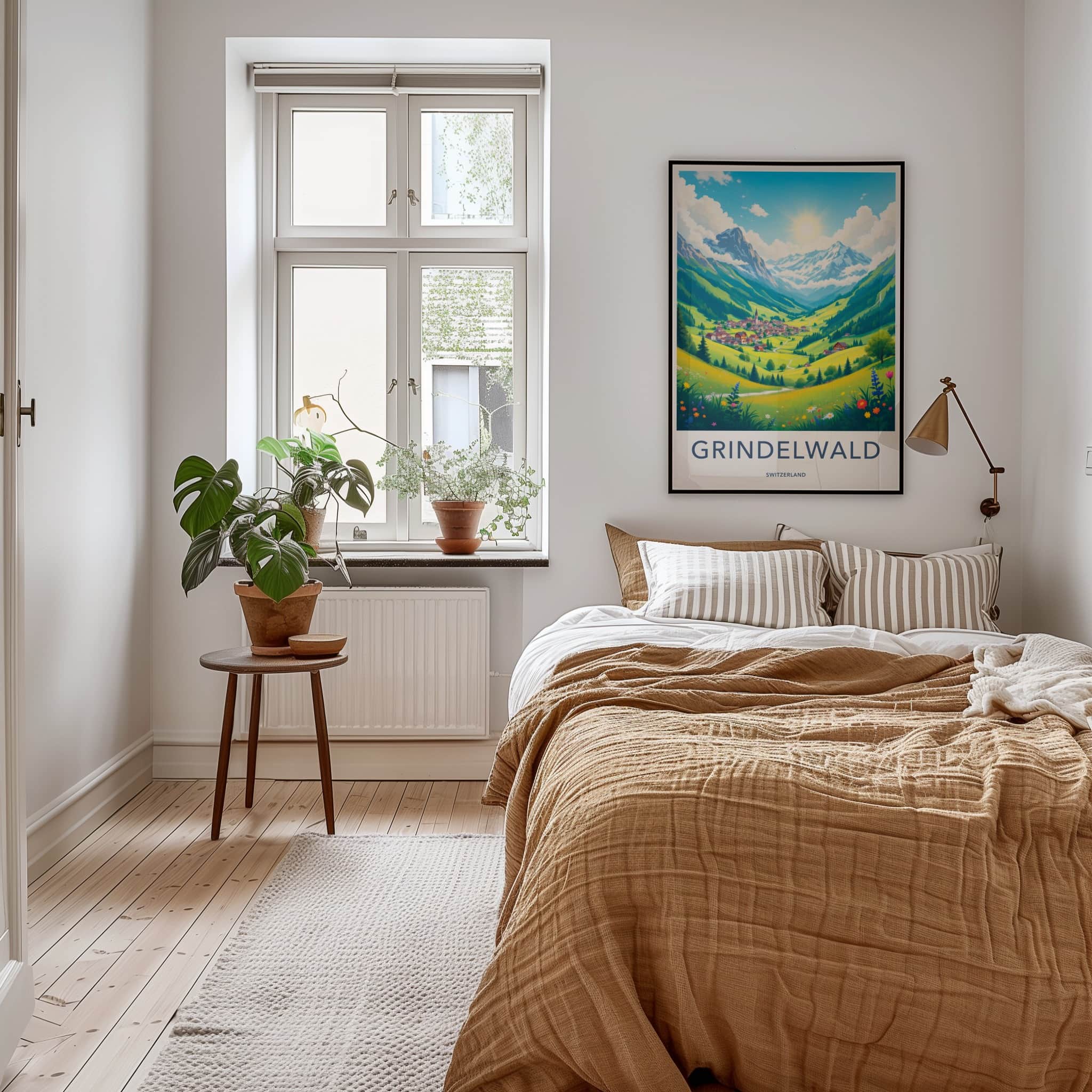 Grindelwald Poster - Switzerland Travel Art - Sunny Mountain Village Home Decor