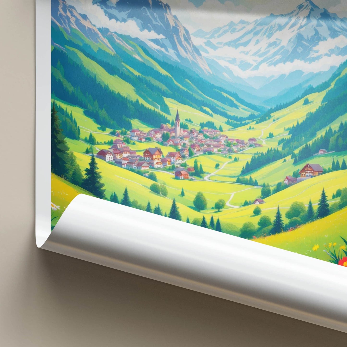 Grindelwald Poster - Switzerland Travel Art - Sunny Mountain Village Home Decor