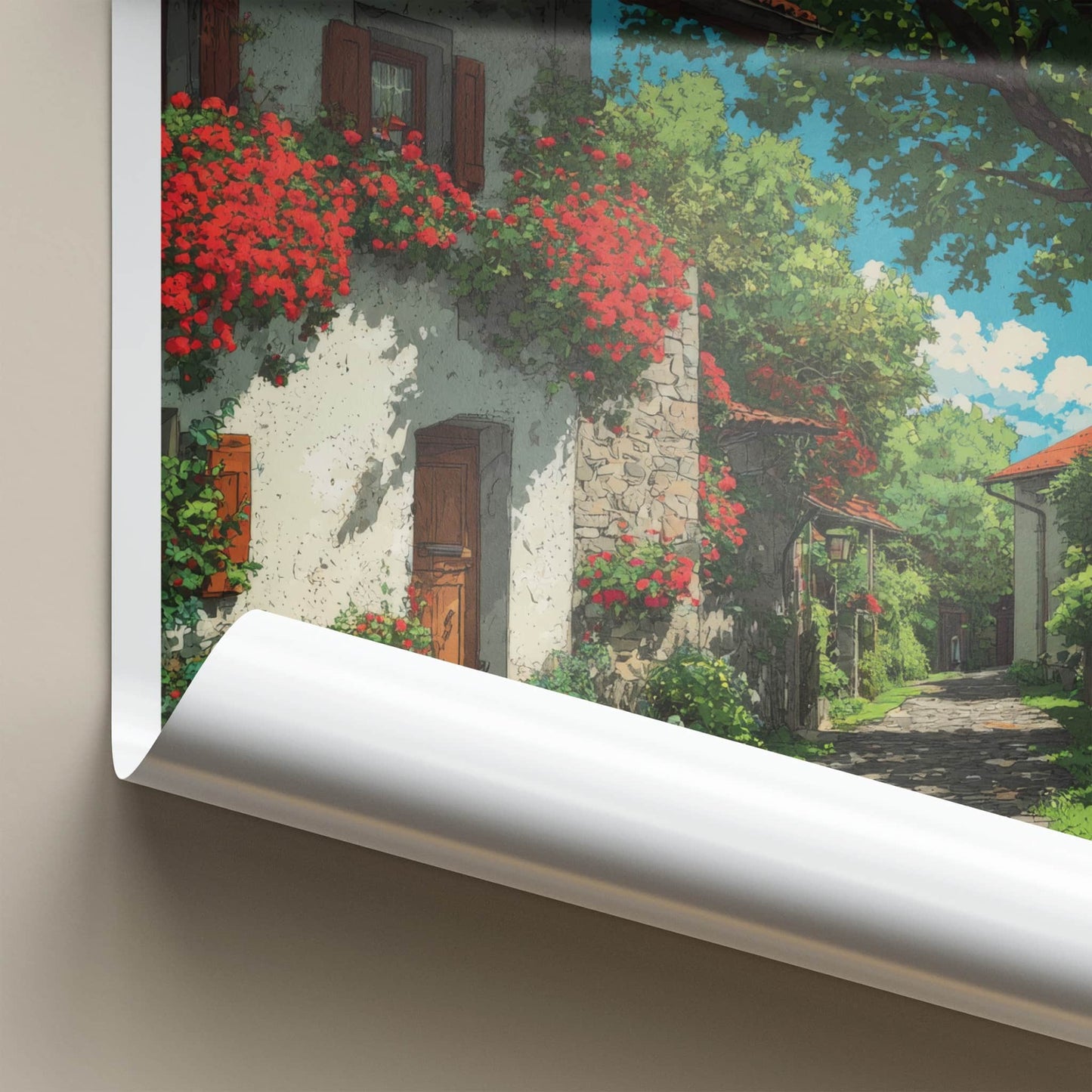 Grobenzell Poster - Germany Travel Art - Flowering Building Cobblestone Gallery Art