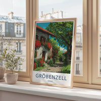 Grobenzell Poster - Germany Travel Art - Flowering Building Cobblestone Gallery Art