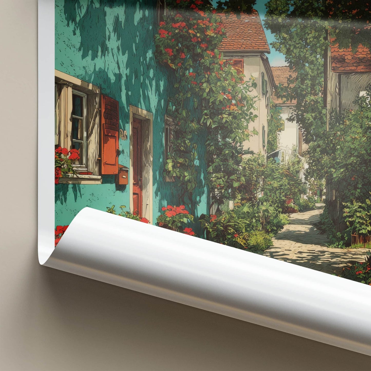 Groebenzell Poster - Germany Travel Art - Shaded Cobblestone Alley Home Decor