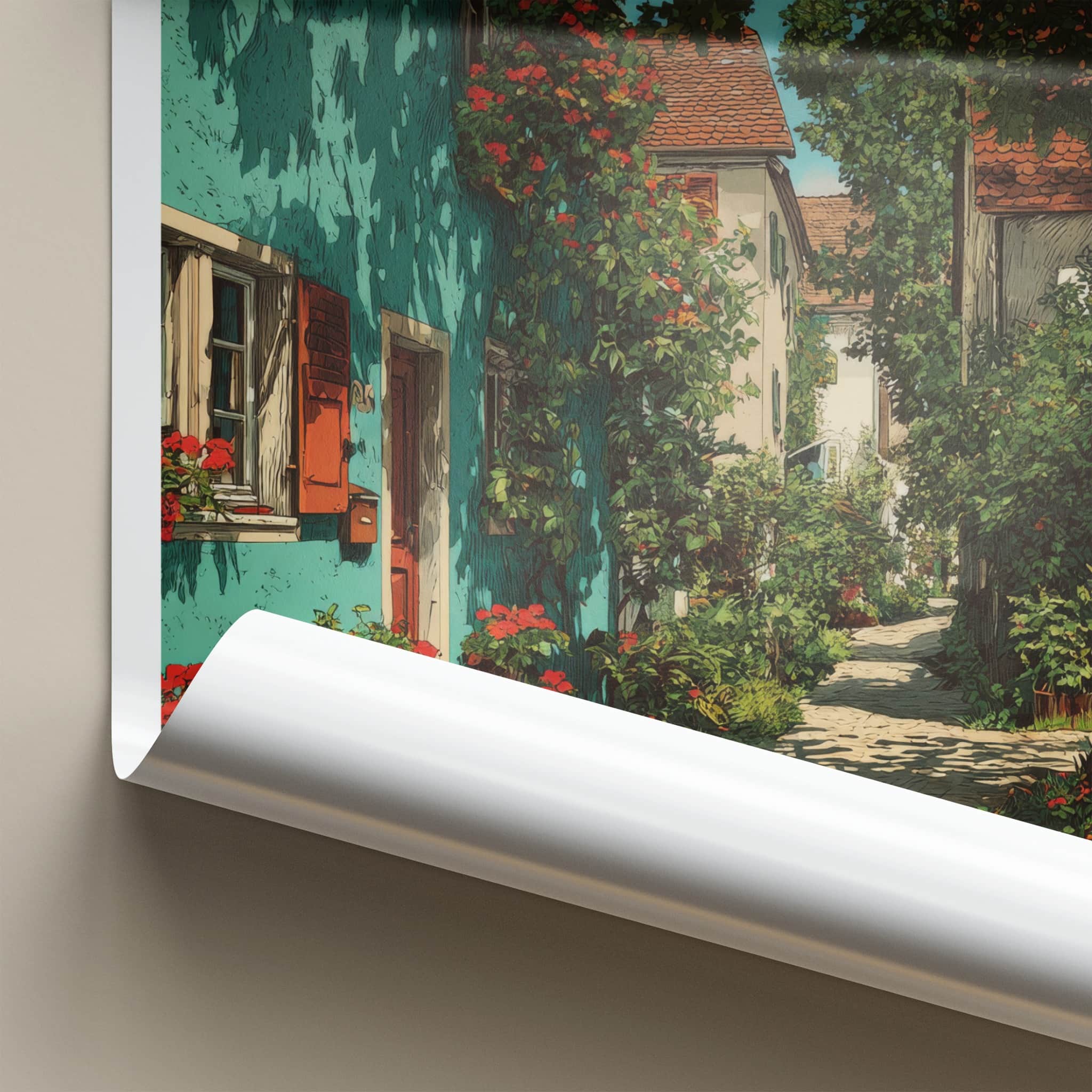 Groebenzell Poster - Germany Travel Art - Shaded Cobblestone Alley Home Decor
