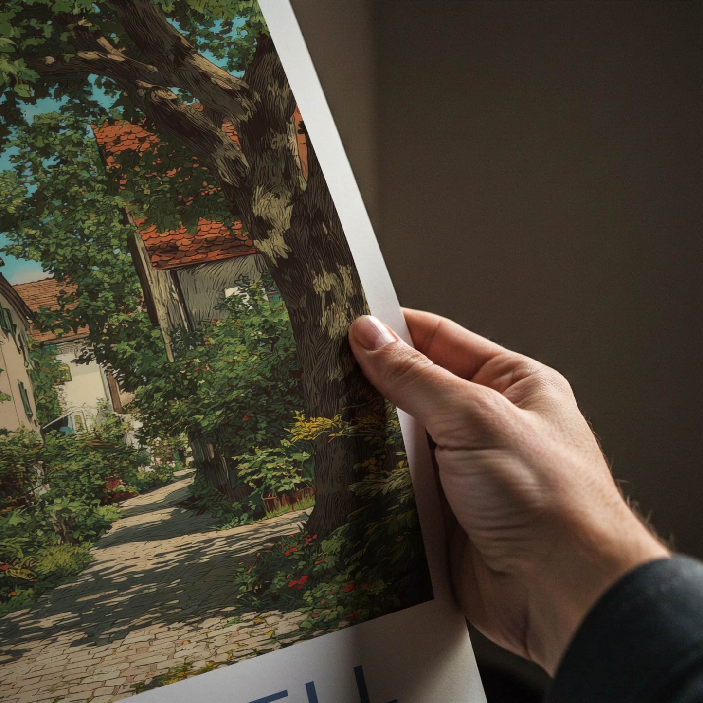 Groebenzell Poster - Germany Travel Art - Shaded Cobblestone Alley Home Decor