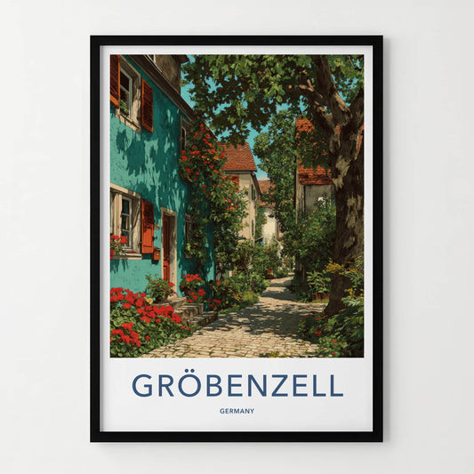 Groebenzell Poster - Germany Travel Art - Shaded Cobblestone Alley Home Decor