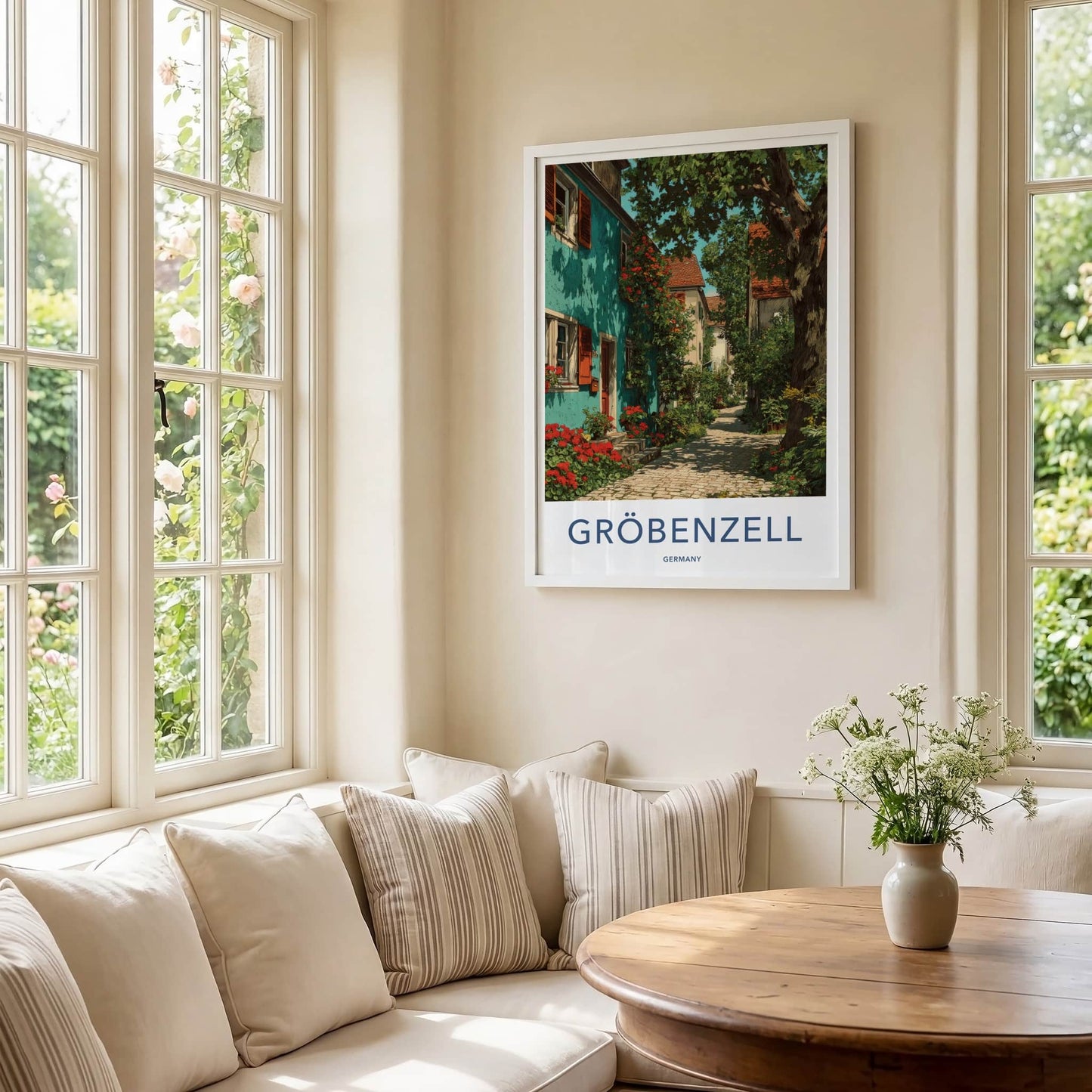Groebenzell Poster - Germany Travel Art - Shaded Cobblestone Alley Home Decor