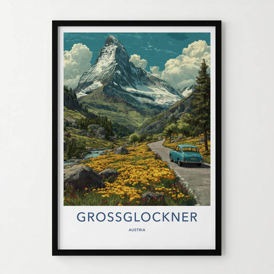 Grossglockner Poster - Austria Travel Art - Alpine Flower Drive Home Decor