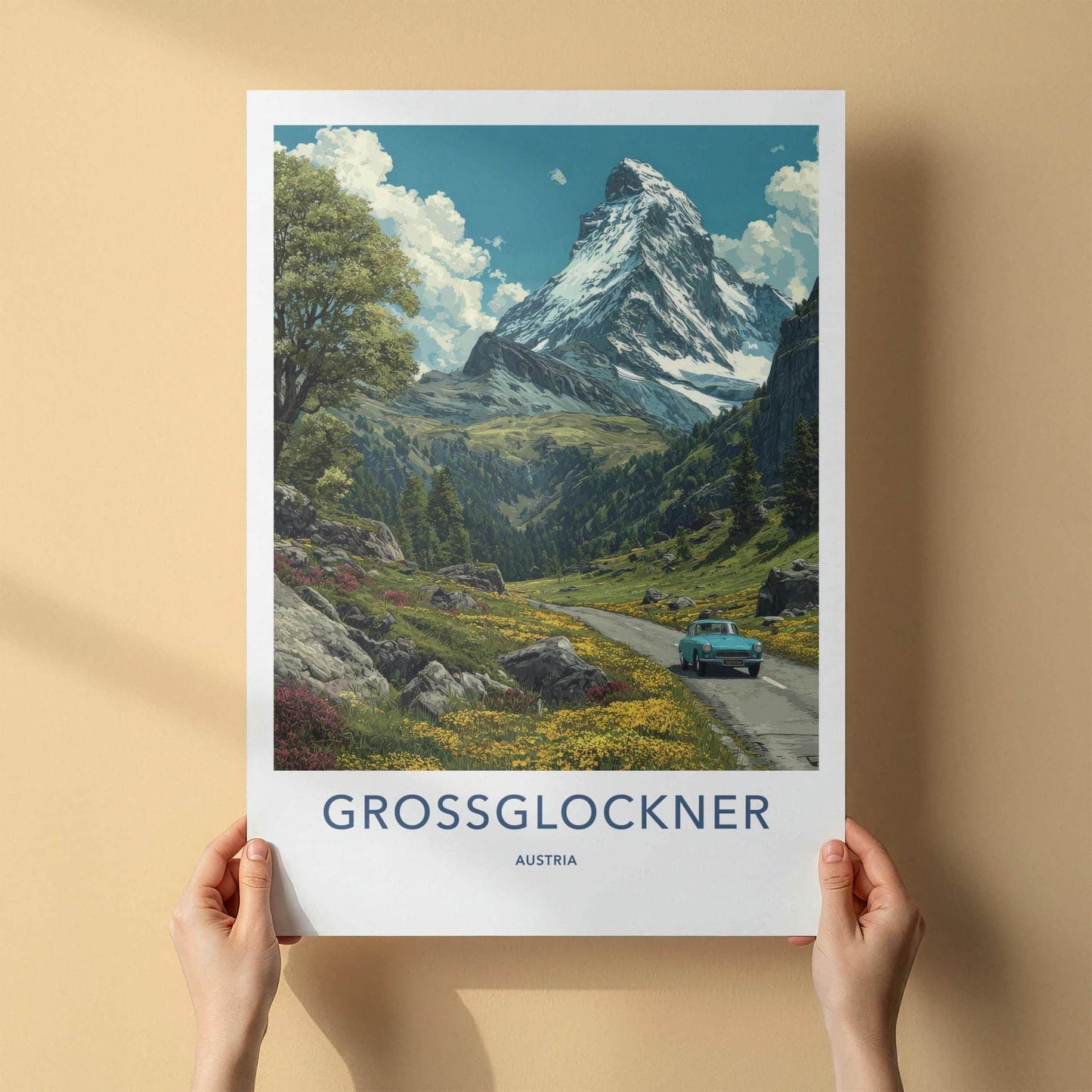 Grossglockner Poster - Austria Travel Art - Classic Car Alpine Home Decor
