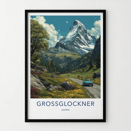 Grossglockner Poster - Austria Travel Art - Classic Car Alpine Home Decor
