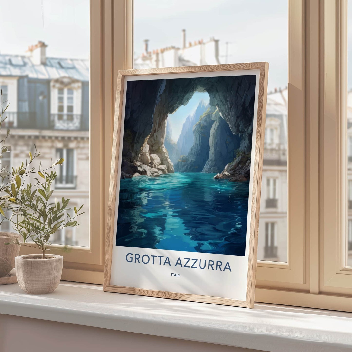 Grotta Azzurra Poster - Italy Travel Art - Sunlit Cave Waters Home Decor