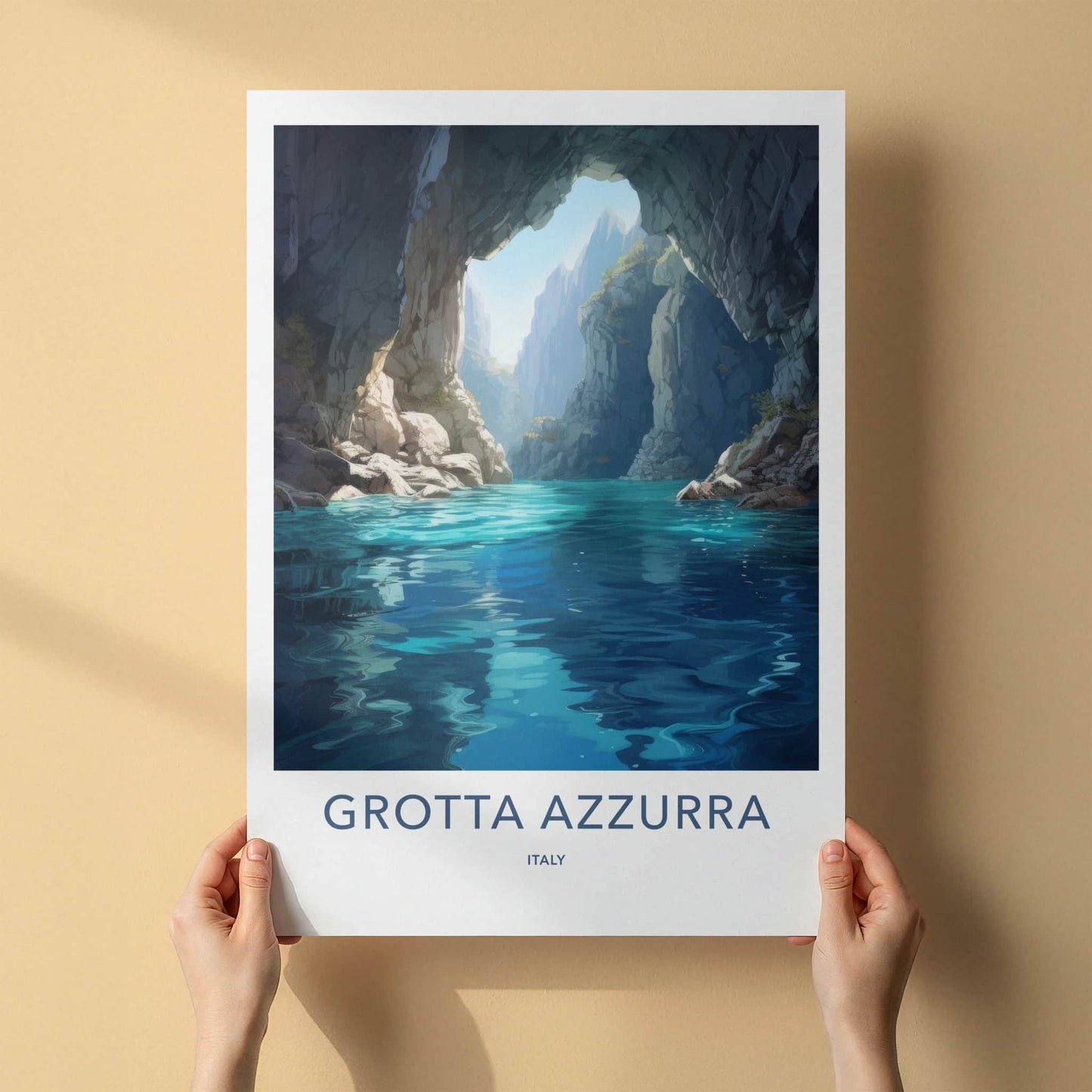 Grotta Azzurra Poster - Italy Travel Art - Sunlit Cave Waters Home Decor