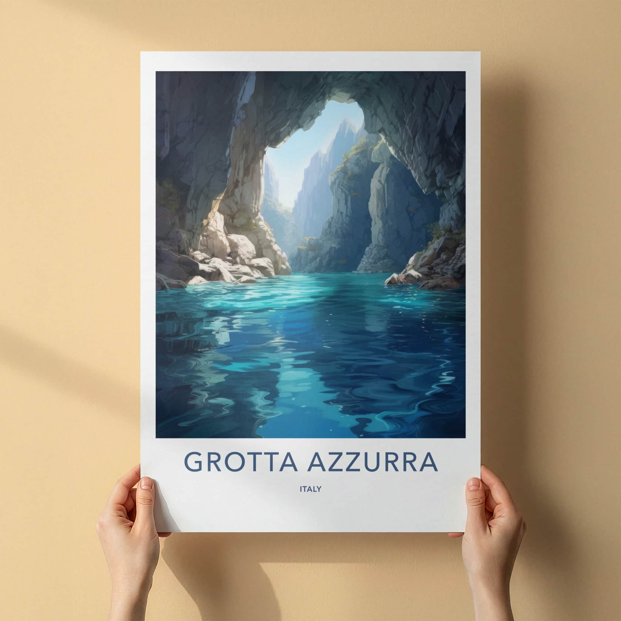 Grotta Azzurra Poster - Italy Travel Art - Sunlit Cave Waters Home Decor