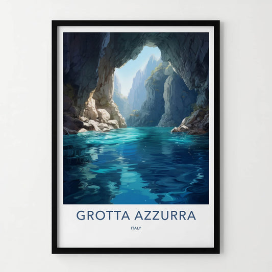 Grotta Azzurra Poster - Italy Travel Art - Sunlit Cave Waters Home Decor