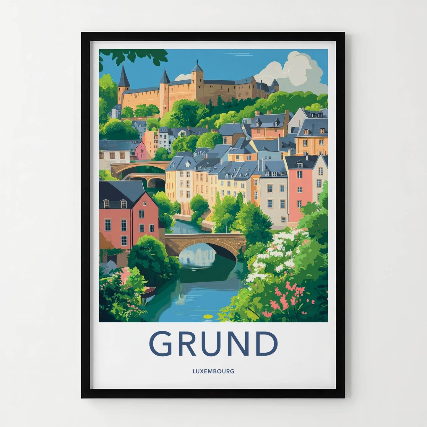 Grund Poster - Luxembourg Travel Art - Historic Castle Town Home Decor