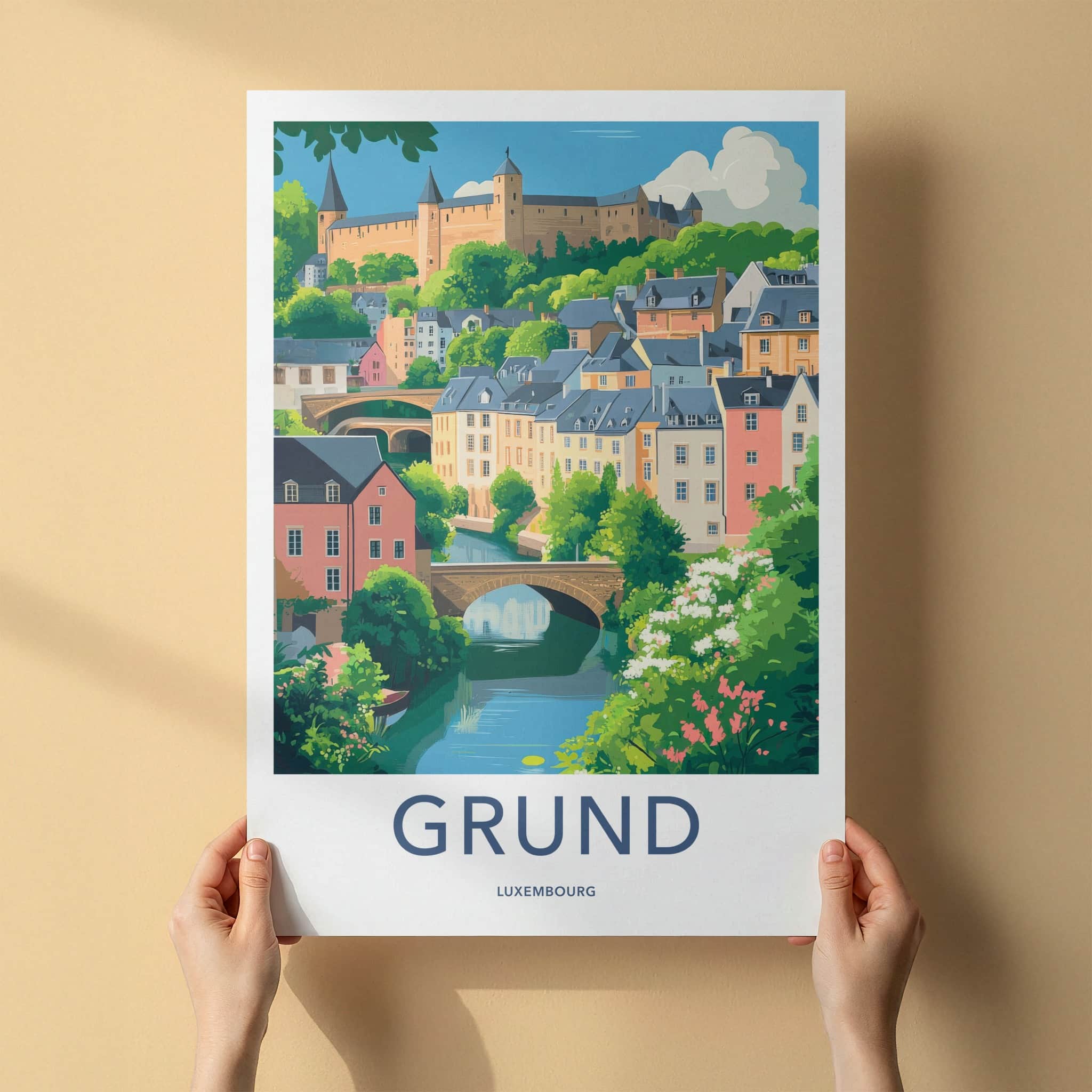 Grund Poster - Luxembourg Travel Art - Historic Castle Town Home Decor