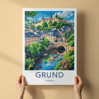 Grund Poster - Luxembourg Travel Art - Historic River Town Wall Decor