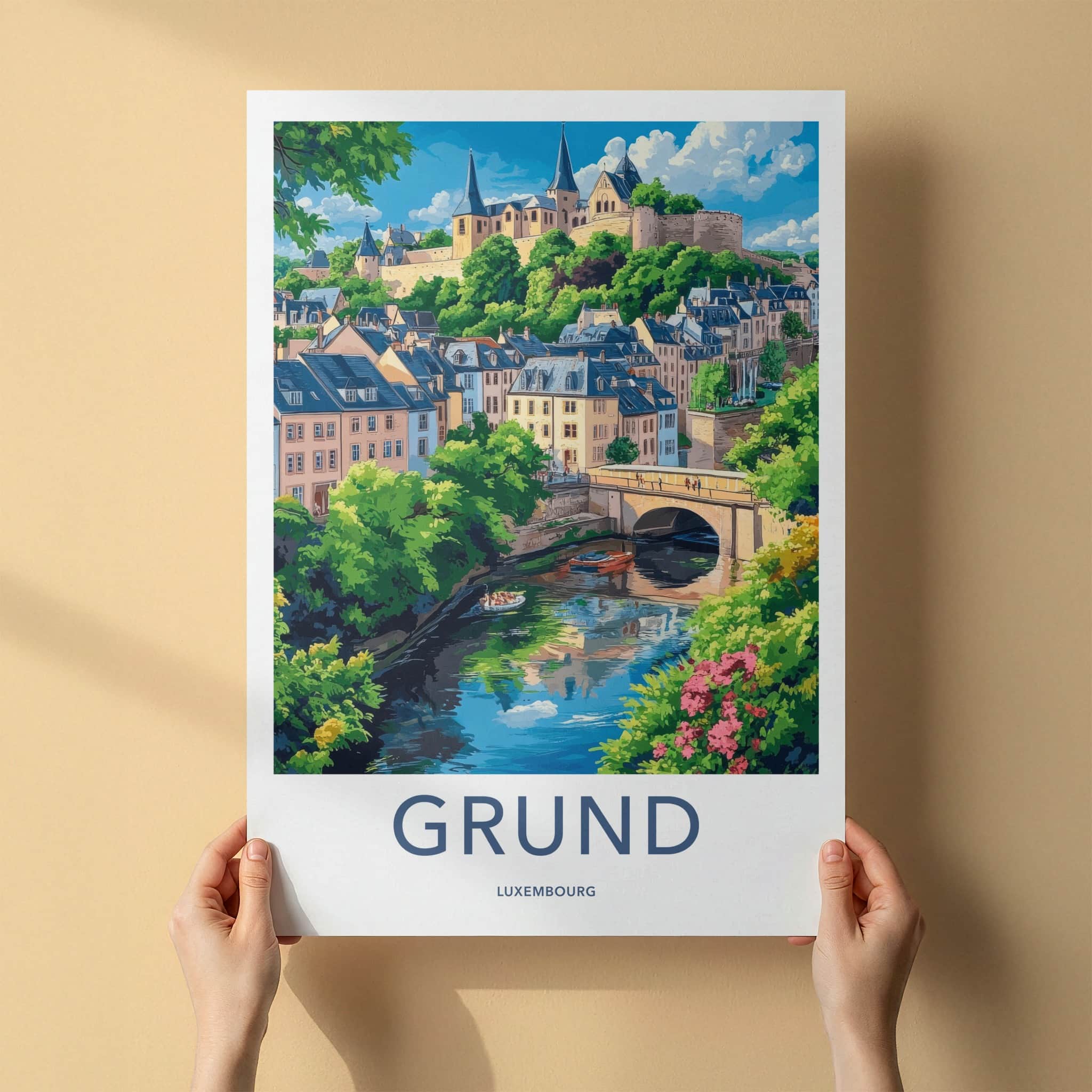 Grund Poster - Luxembourg Travel Art - Historic River Town Wall Decor