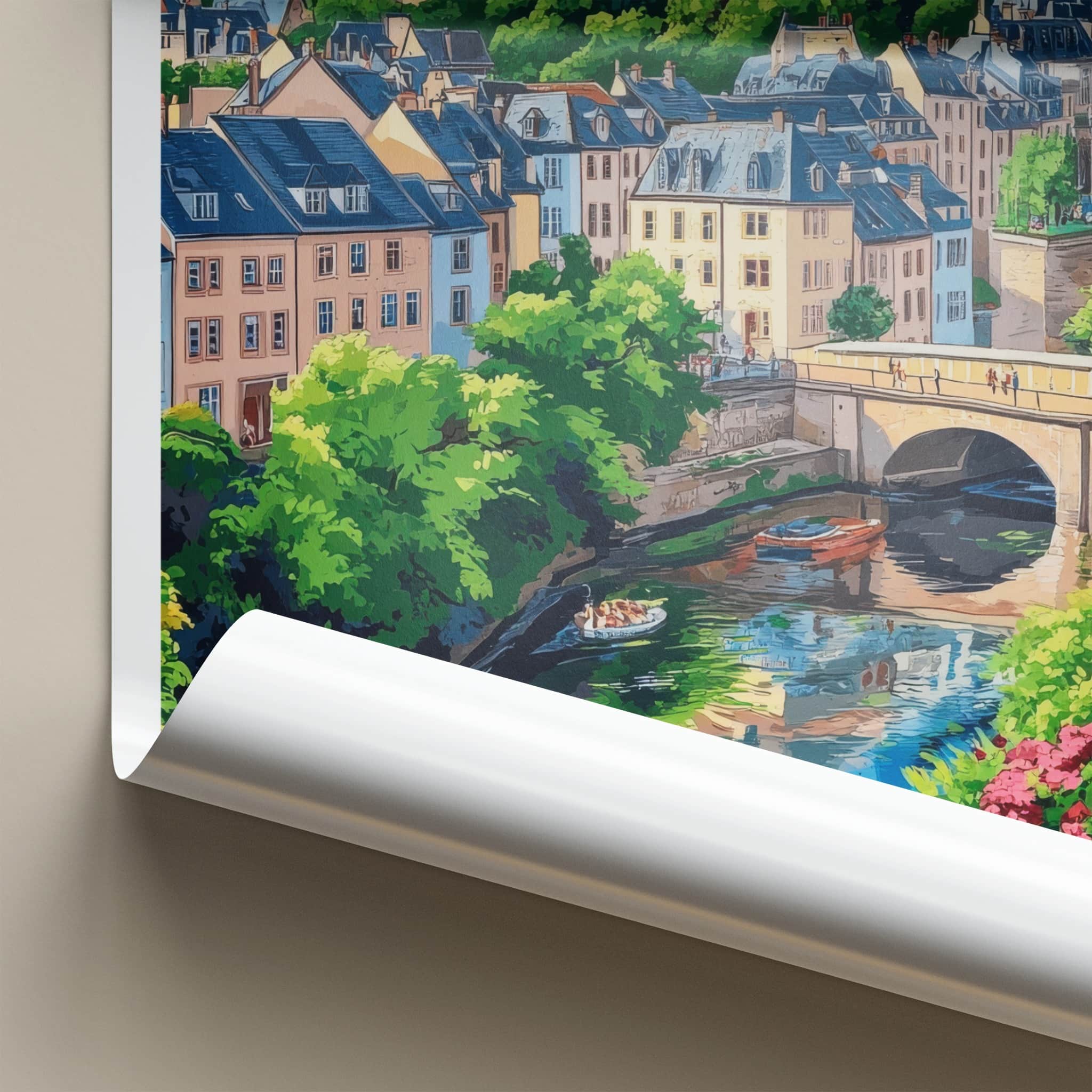 Grund Poster - Luxembourg Travel Art - Historic River Town Wall Decor