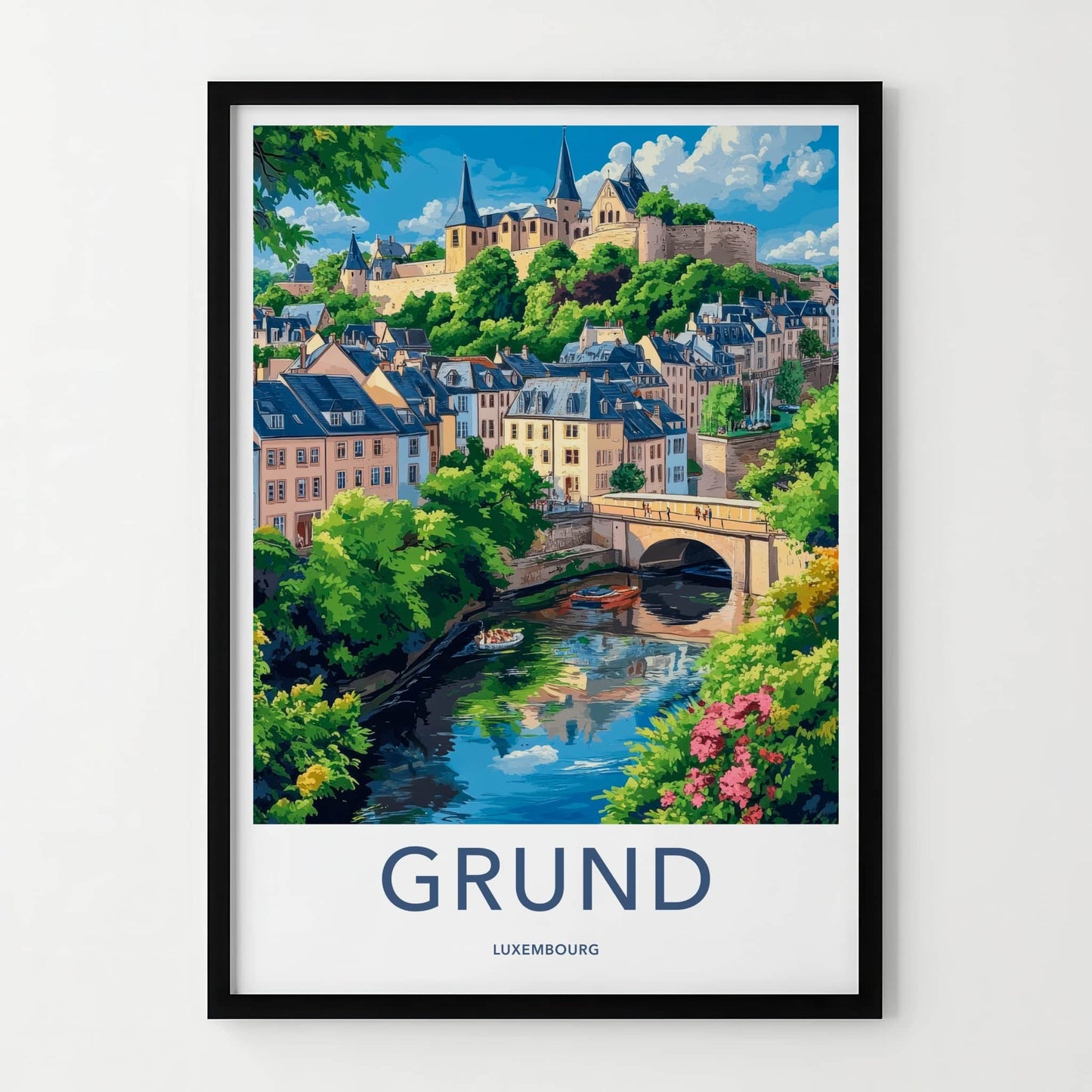 Grund Poster - Luxembourg Travel Art - Historic River Town Wall Decor