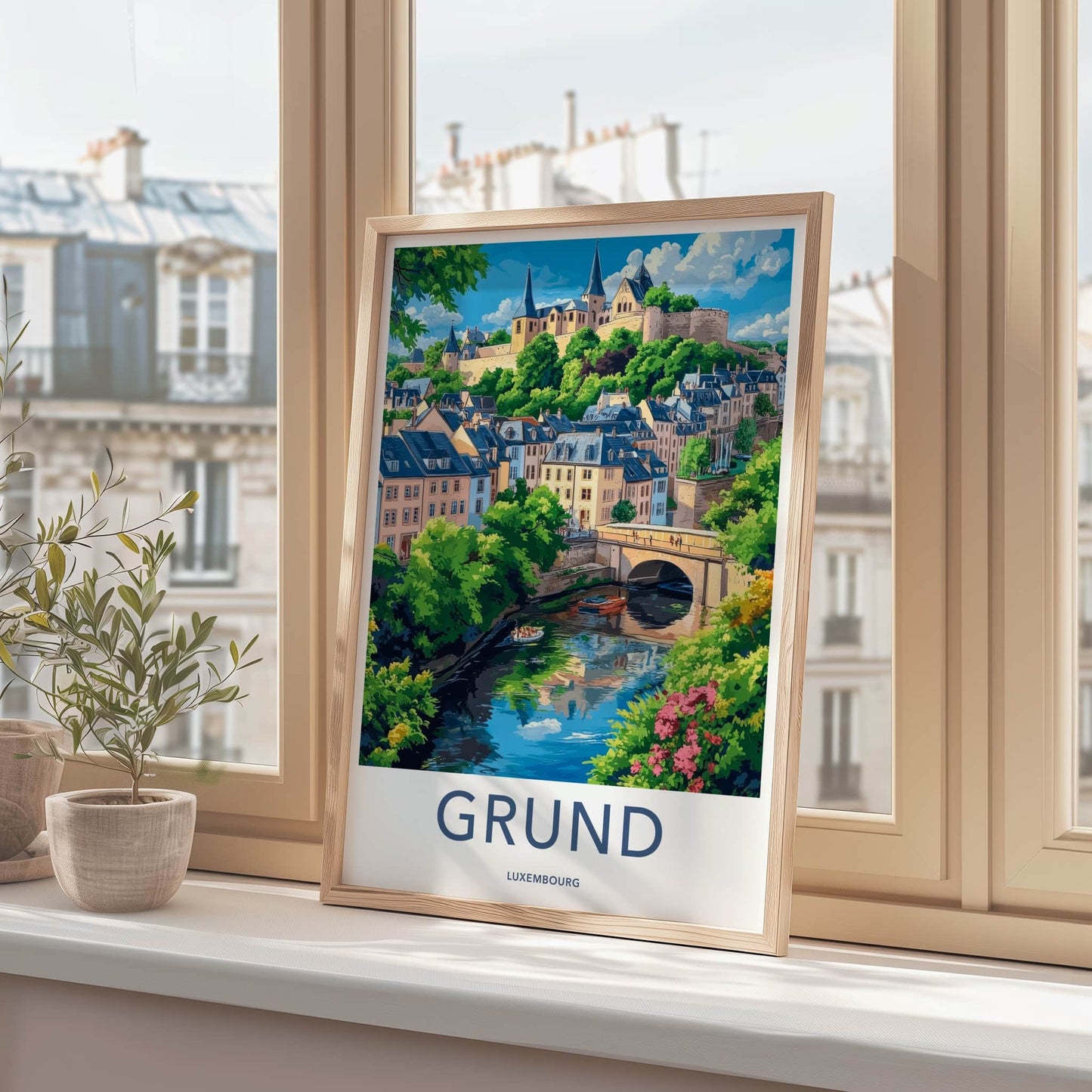 Grund Poster - Luxembourg Travel Art - Historic River Town Wall Decor
