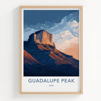 Guadalupe Peak Poster - Texas Scenic Art - Illuminated Peak Clouds Wall Decor