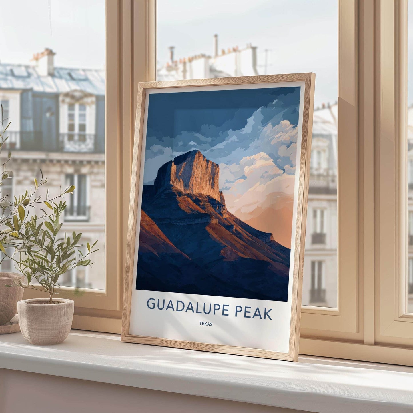 Guadalupe Peak Poster - Texas Scenic Art - Illuminated Peak Clouds Wall Decor