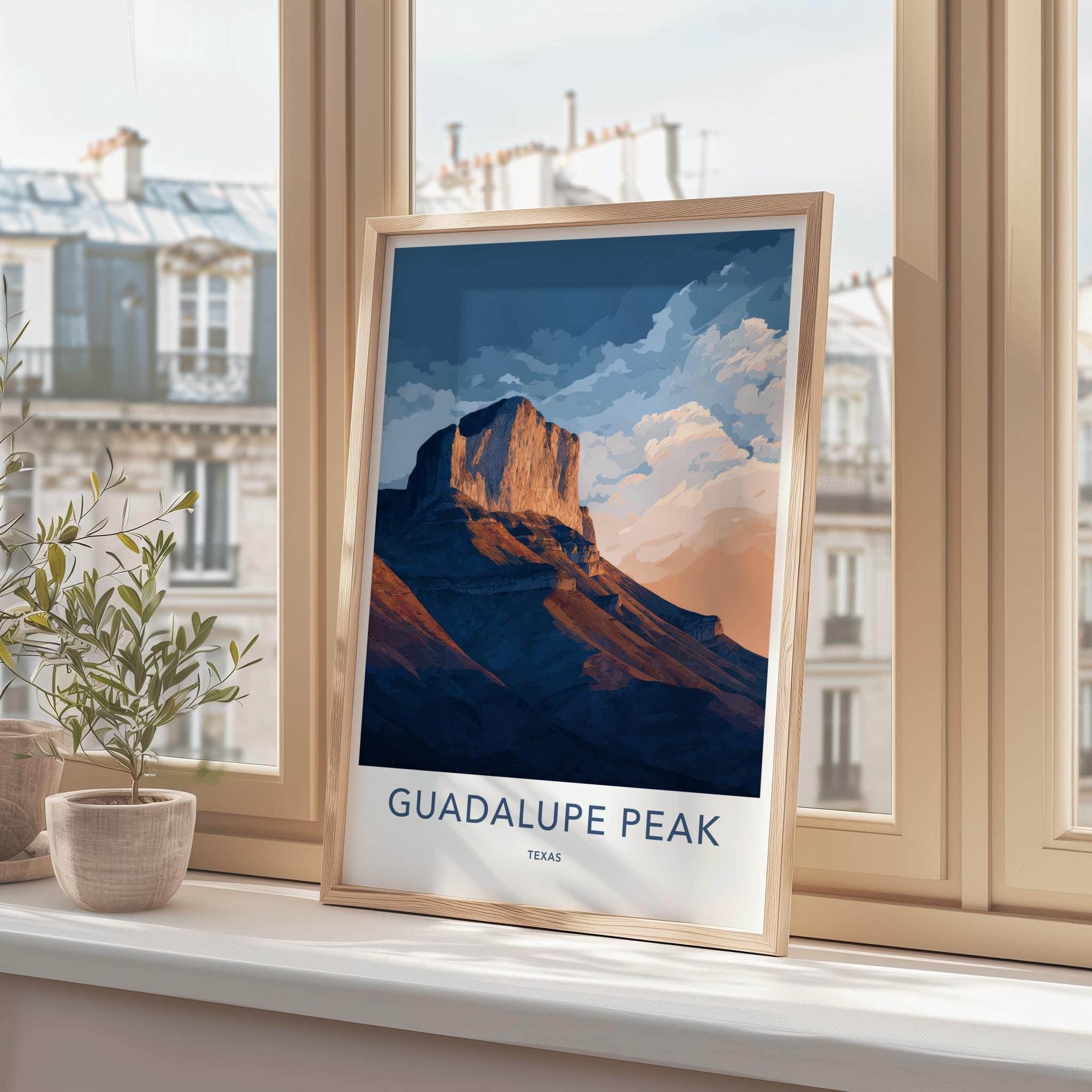 Guadalupe Peak Poster - Texas Scenic Art - Illuminated Peak Clouds Wall Decor