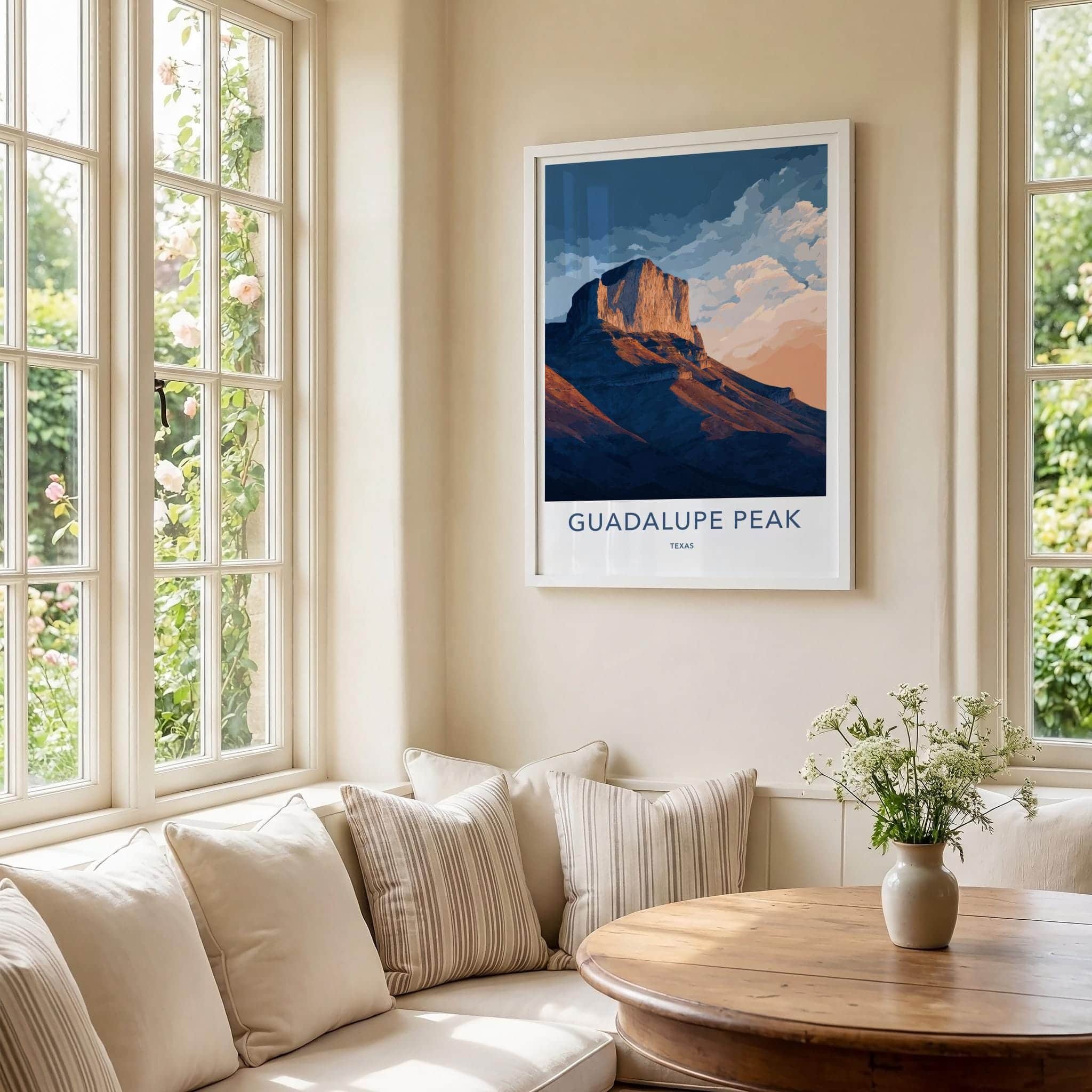 Guadalupe Peak Poster - Texas Scenic Art - Illuminated Peak Clouds Wall Decor