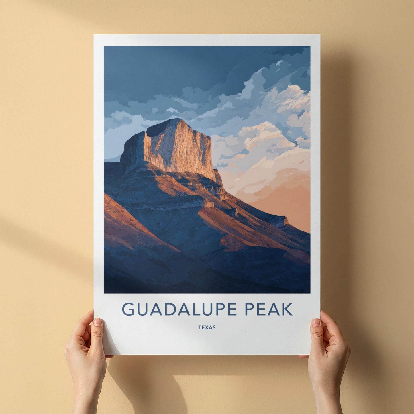 Guadalupe Peak Poster - Texas Scenic Art - Illuminated Peak Clouds Wall Decor