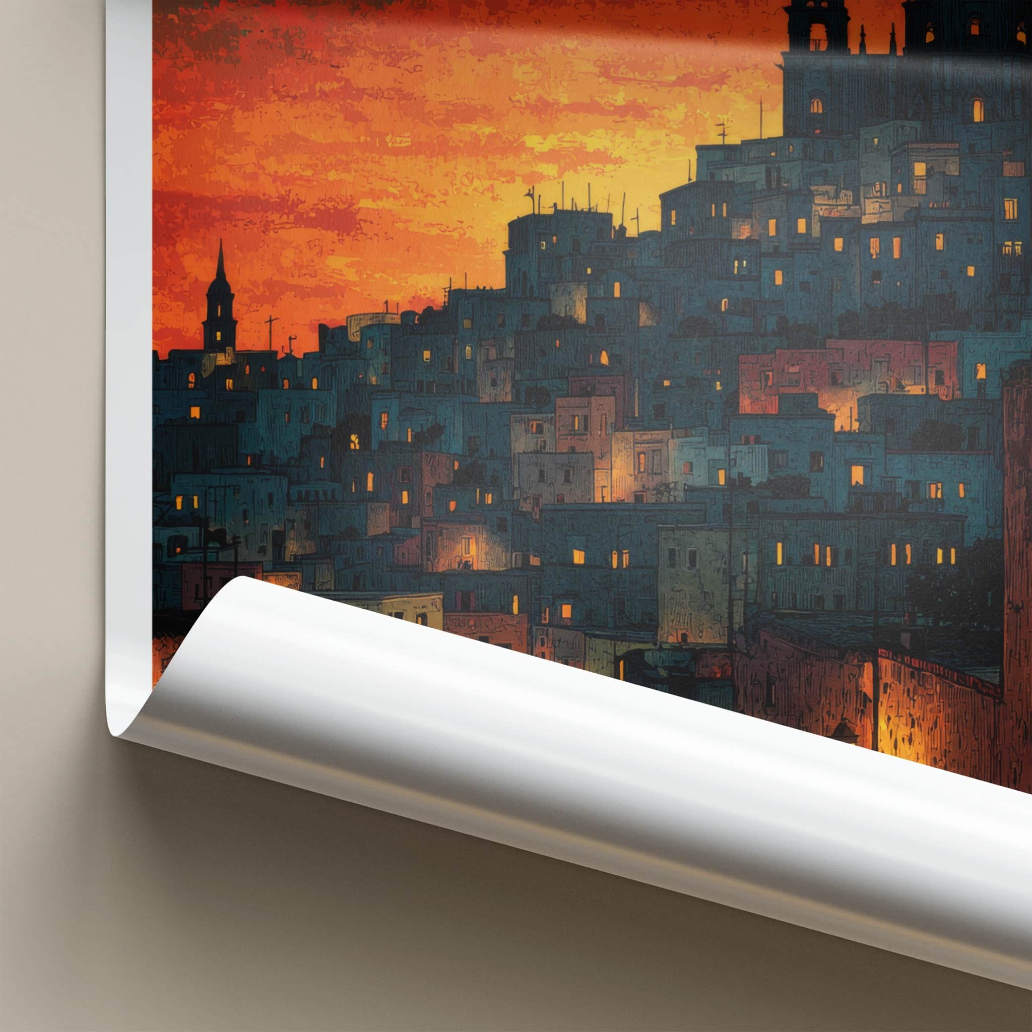 Guanajuato Poster - Mexico Travel Art - Hillside City Sunset Home Decor