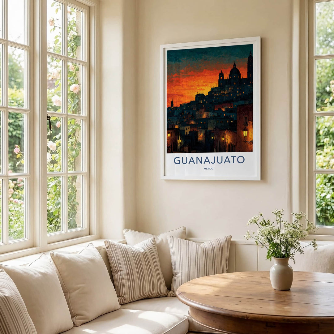 Guanajuato Poster - Mexico Travel Art - Hillside City Sunset Home Decor