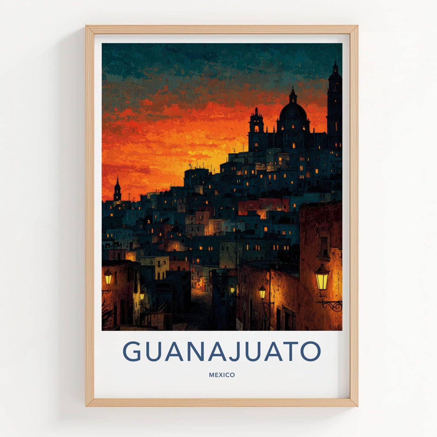 Guanajuato Poster - Mexico Travel Art - Hillside City Sunset Home Decor