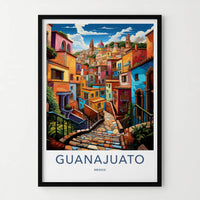 Guanajuato Poster - Mexico Travel Art - Vibrant Cityscape Stairs Home Decor