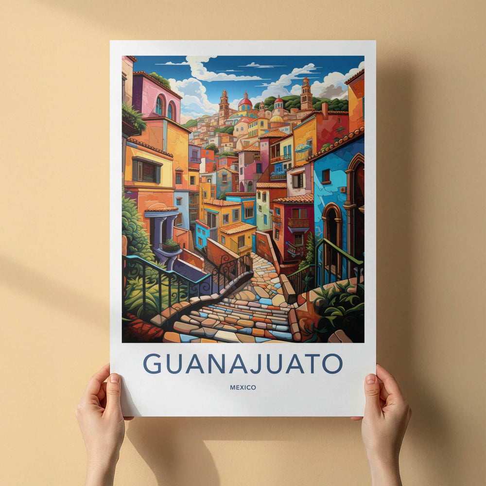 Guanajuato Poster - Mexico Travel Art - Vibrant Cityscape Stairs Home Decor
