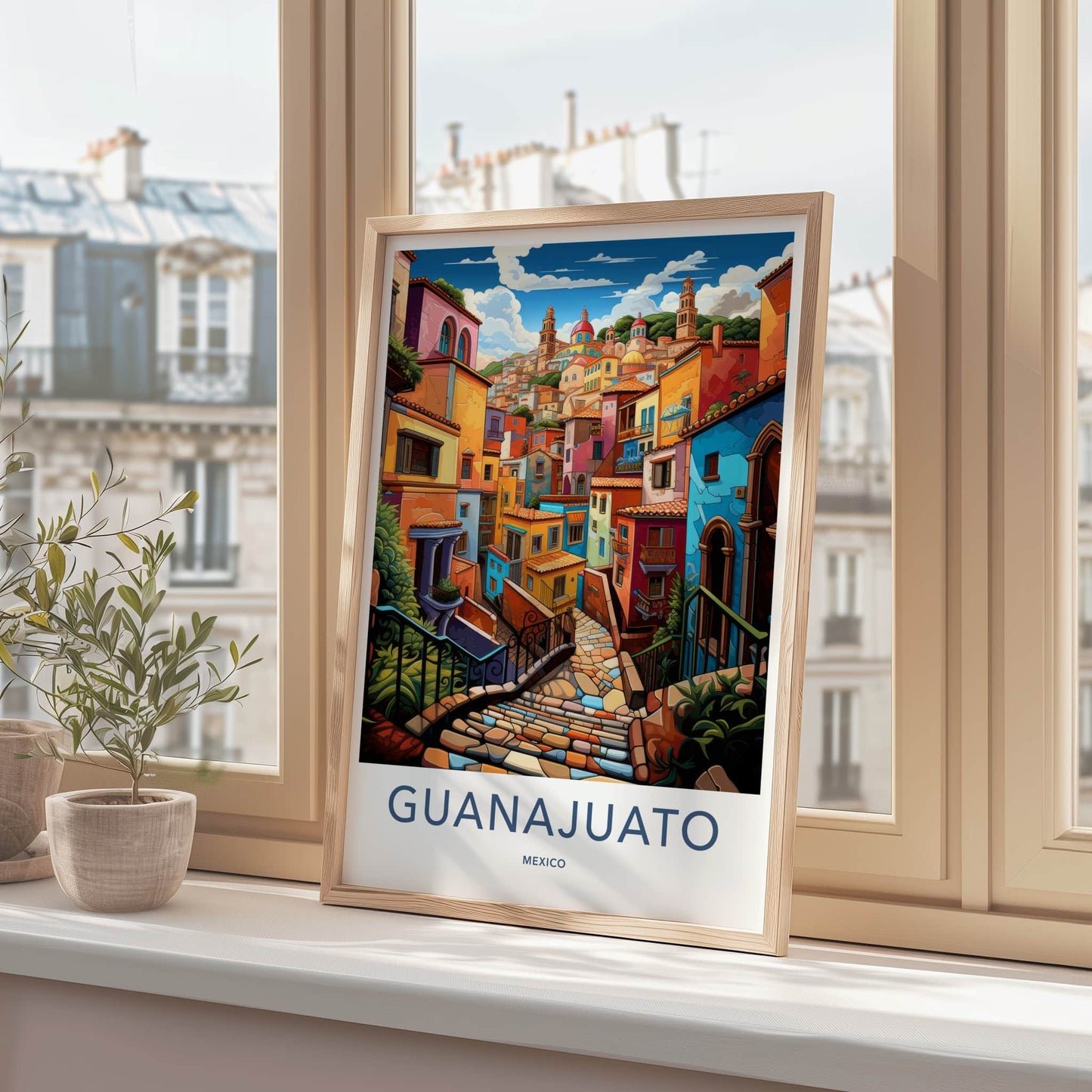 Guanajuato Poster - Mexico Travel Art - Vibrant Cityscape Stairs Home Decor