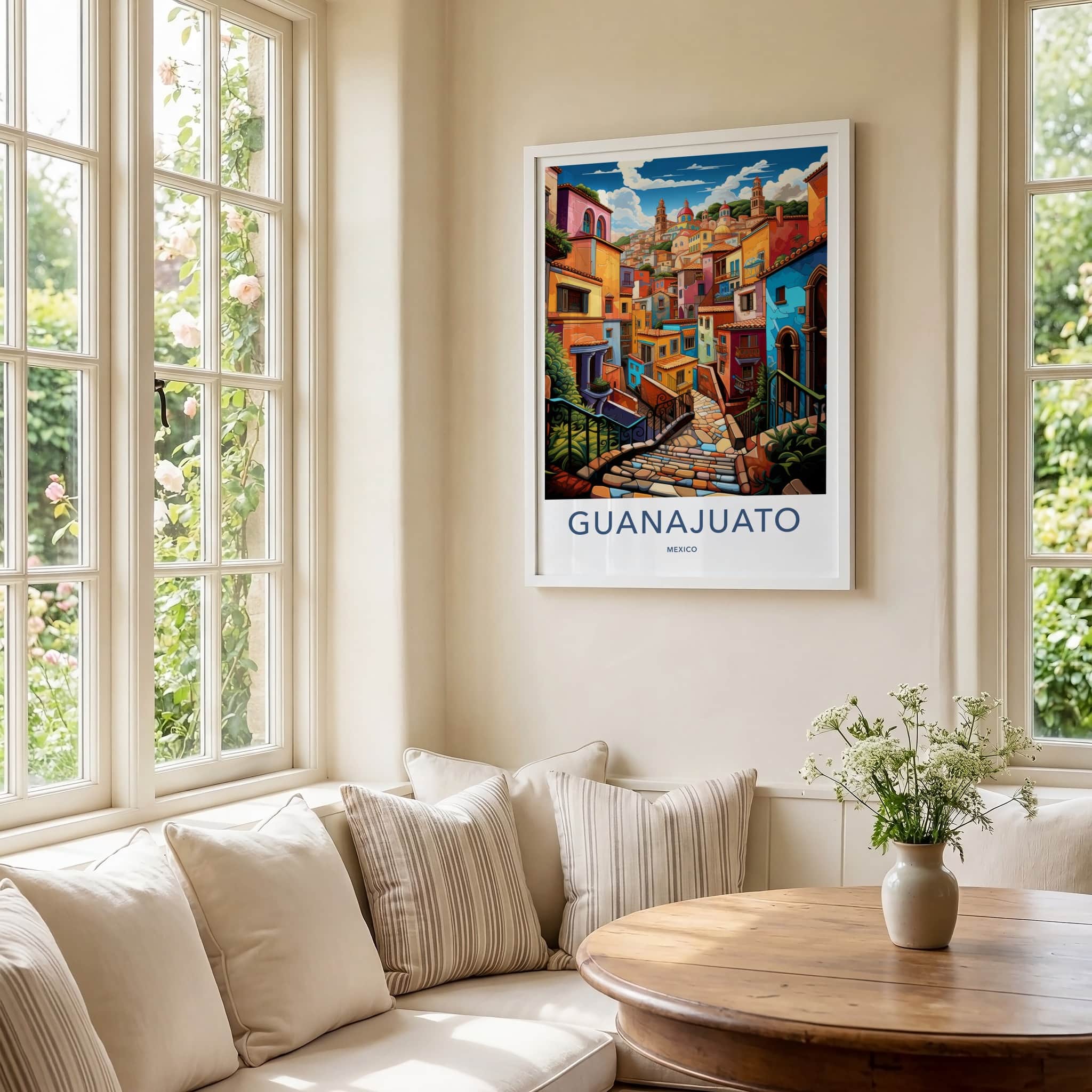 Guanajuato Poster - Mexico Travel Art - Vibrant Cityscape Stairs Home Decor