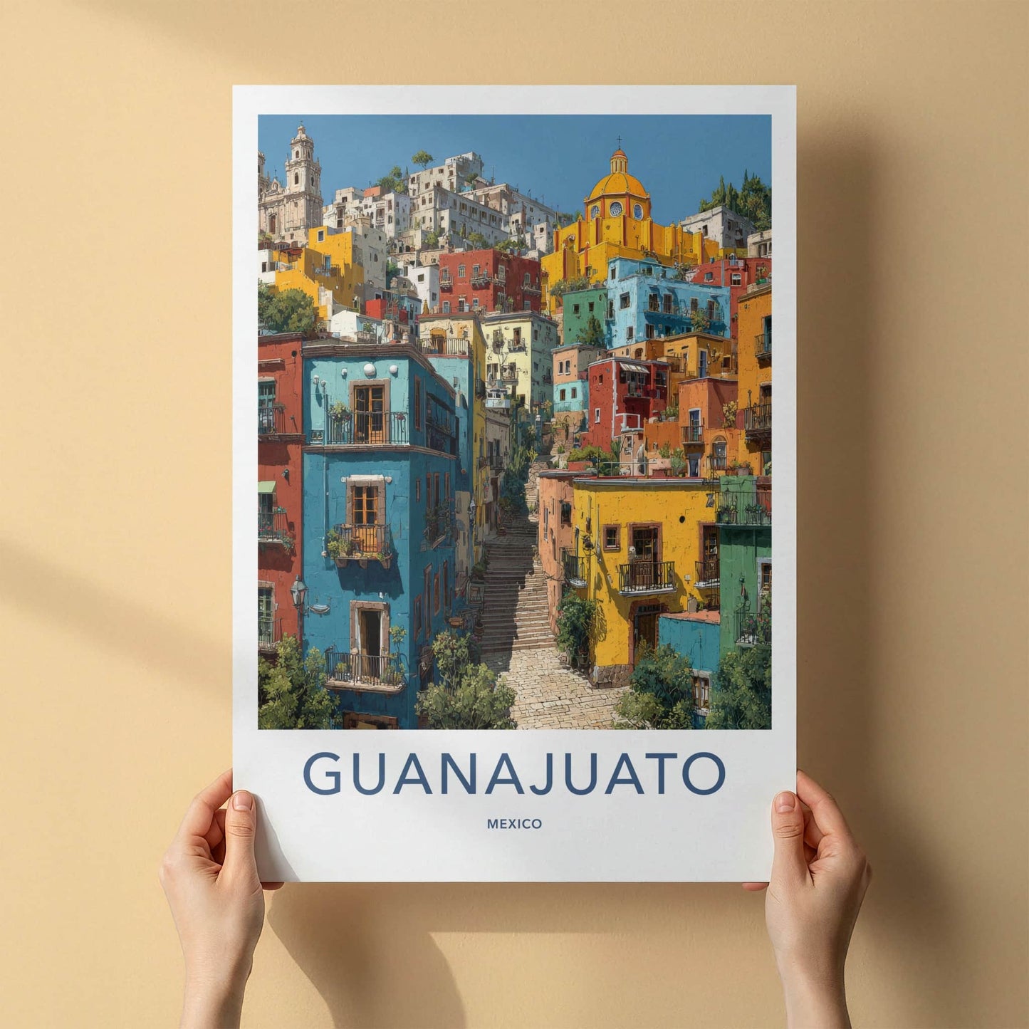 Guanajuato Poster - Mexico Travel Art - Vibrant Hillside Village Home Decor