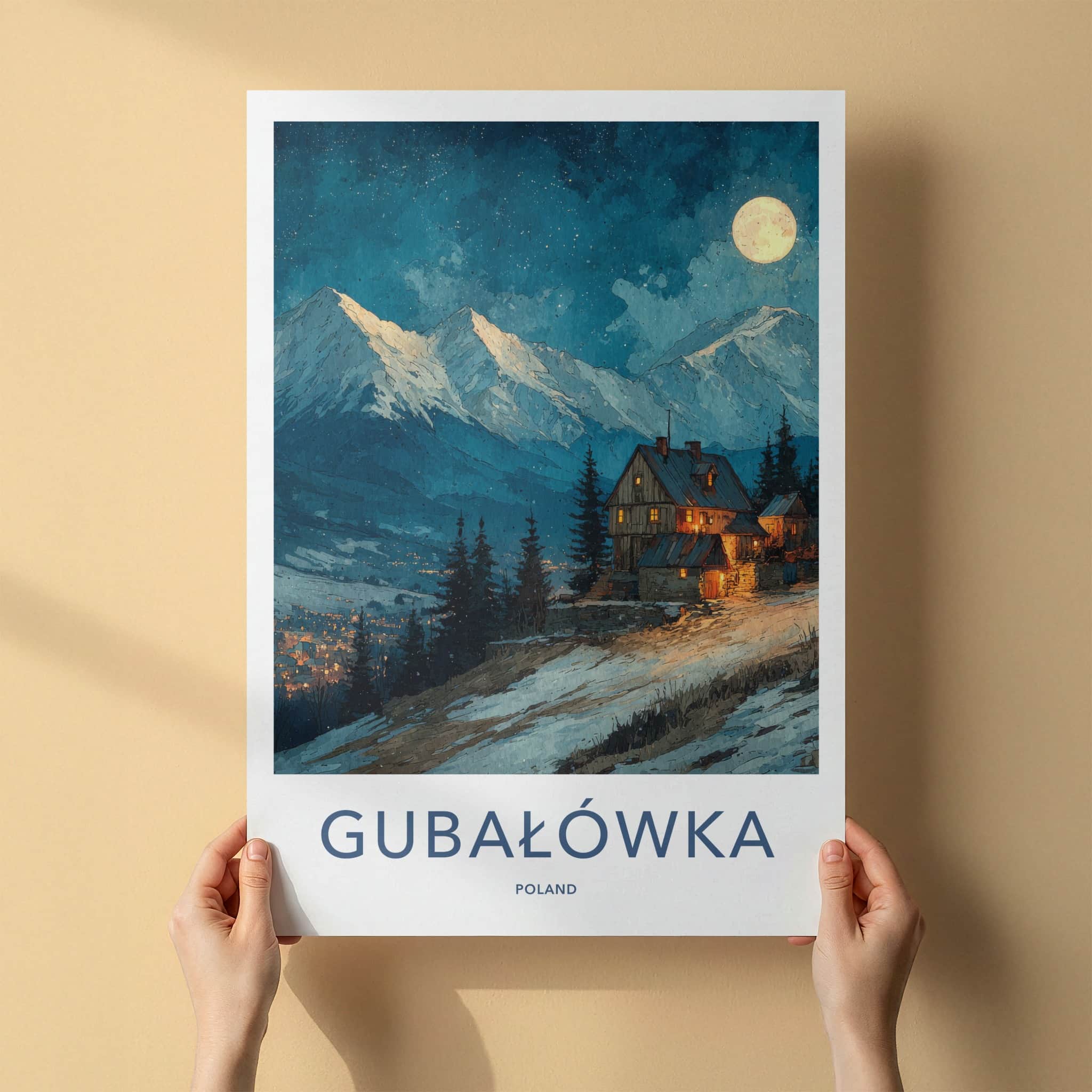 Gubalowka Poster Poland Moonlit Mountain Cabins Home Decor