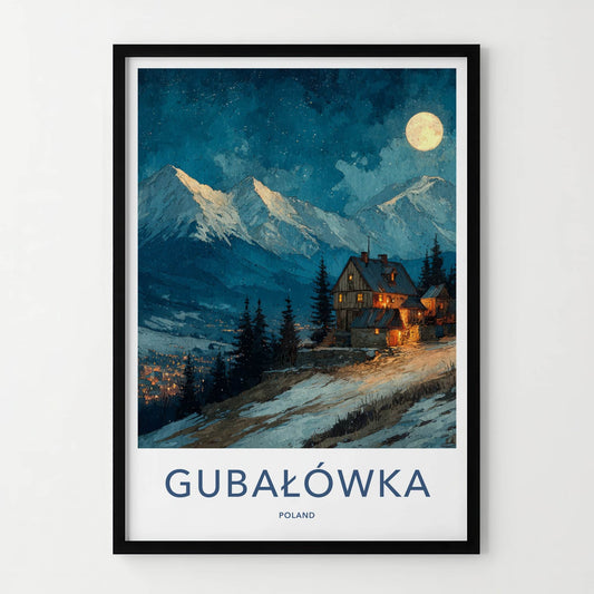 Gubalowka Poster Poland Moonlit Mountain Cabins Home Decor