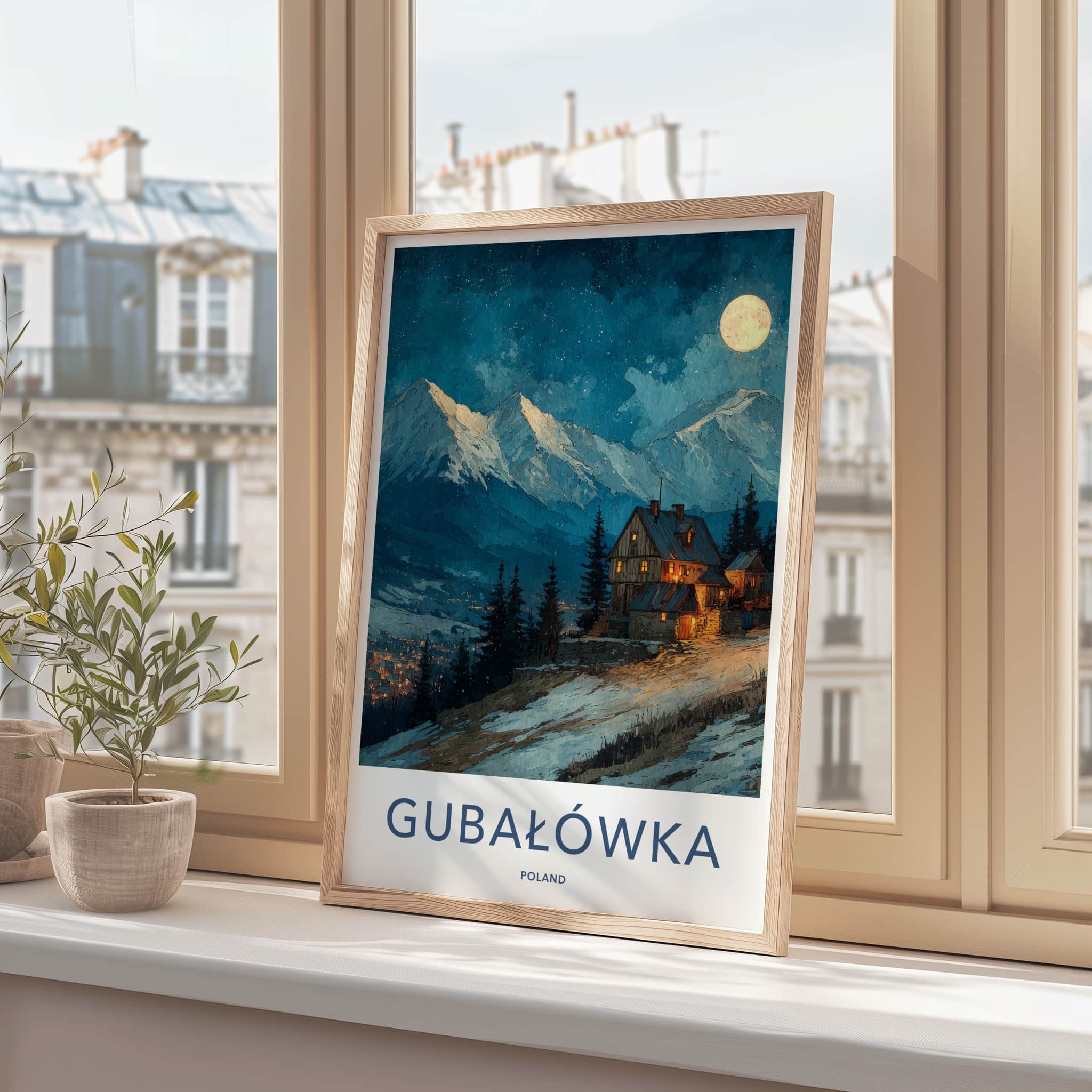 Gubalowka Poster Poland Moonlit Mountain Cabins Home Decor